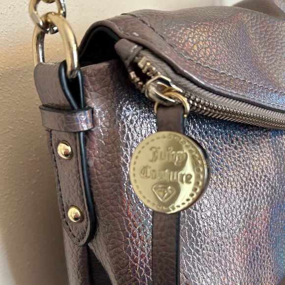Juicy Couture Iridescent Fold Over Zip Flap Crossbody Metallic Gray - Picture 4 of 16